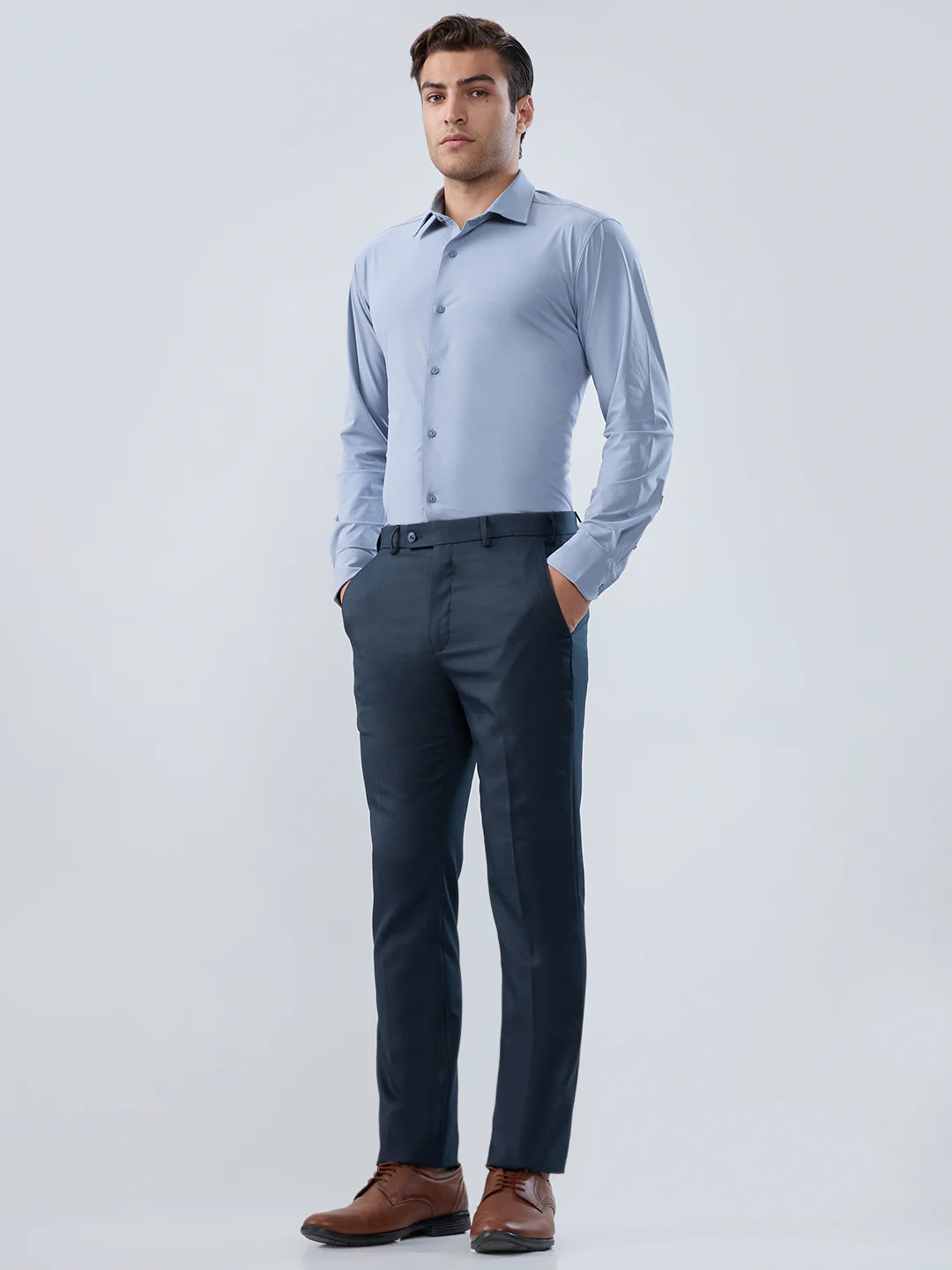 Park Avenue Men Grey Solid Slim Fit Polyester Blend Trouser - Image 5
