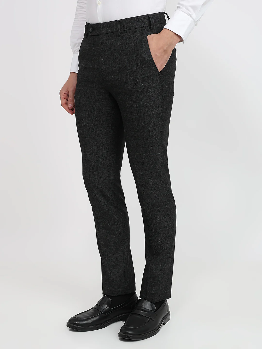 Park Avenue Men Grey Solid Slim Fit Polyester Blend Trouser - Image 2
