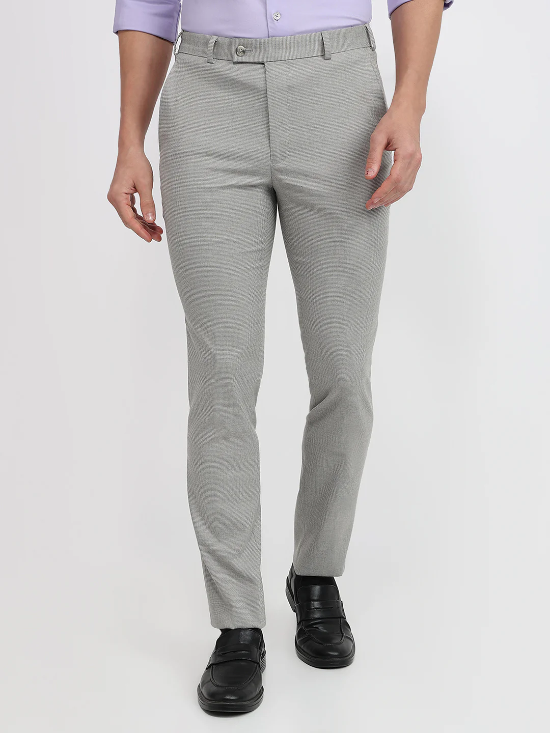 Park Avenue Men Grey Solid Slim Fit Polyester Blend Trouser