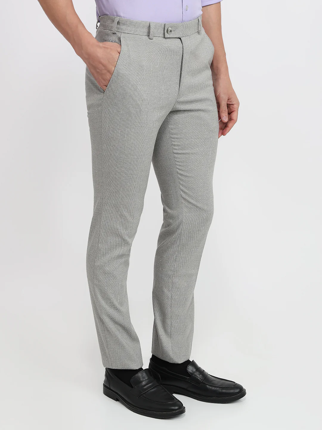 Park Avenue Men Grey Solid Slim Fit Polyester Blend Trouser - Image 3