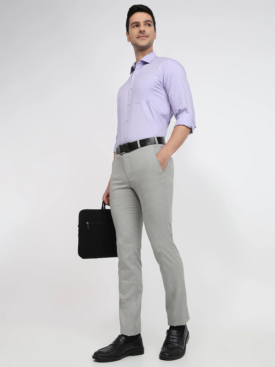 Park Avenue Men Grey Solid Slim Fit Polyester Blend Trouser - Image 5