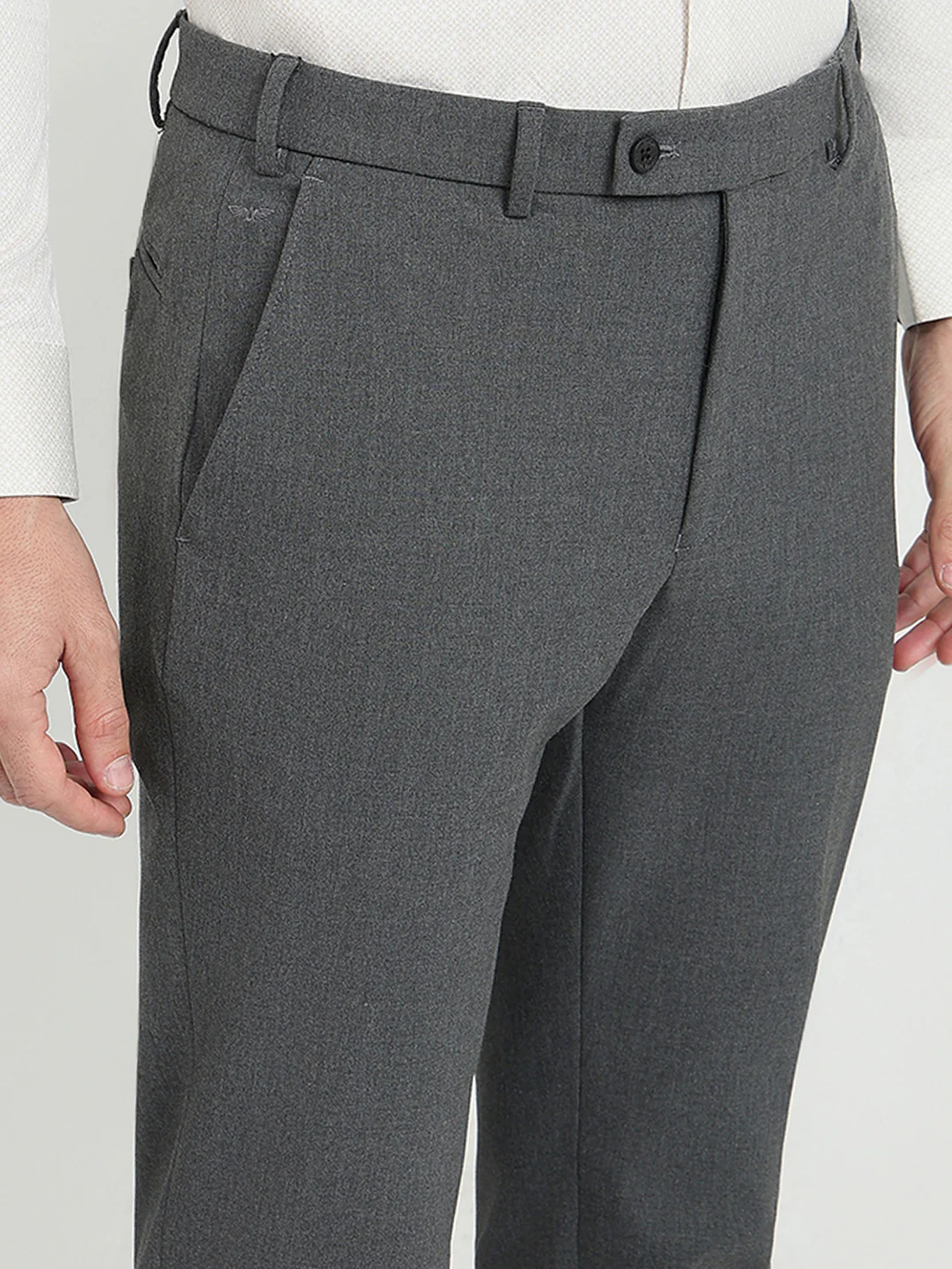 Park Avenue Men Grey Solid Slim Fit Polyester Blend Trouser - Image 6