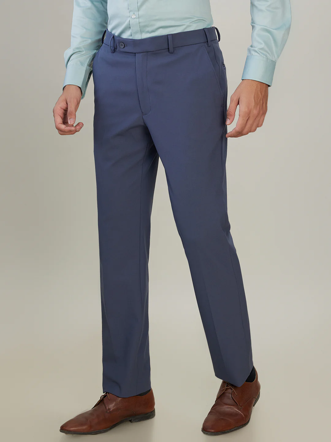 Park Avenue Men Grey Solid Slim Fit Polyester Blend Trouser - Image 2