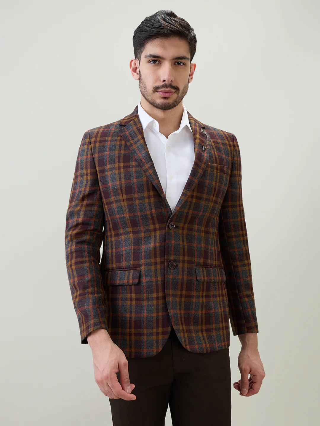 Park Avenue Men Grey Solid Slim Fit Wool Blend Blazer
