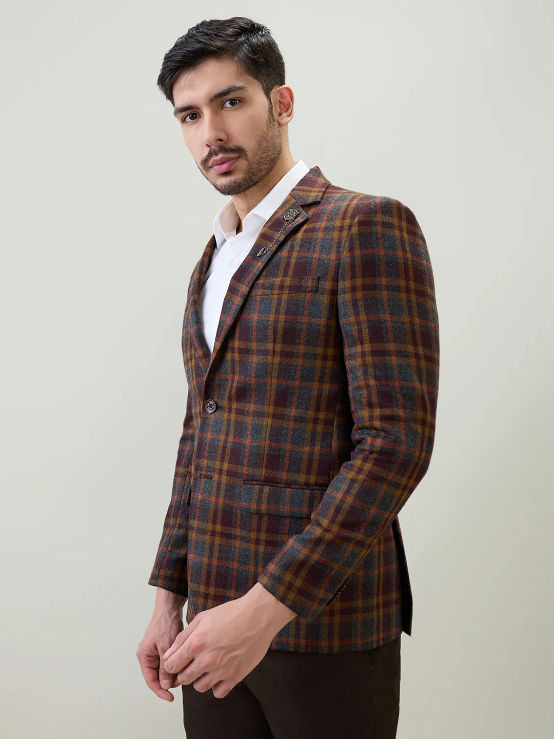 Park Avenue Men Grey Solid Slim Fit Wool Blend Blazer - Image 2