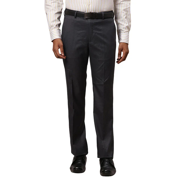 Park Avenue Men Grey Solid Smart Fit Polyester Blend Trouser
