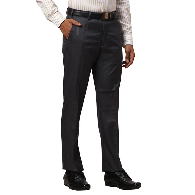 Park Avenue Men Grey Solid Smart Fit Polyester Blend Trouser - Image 2