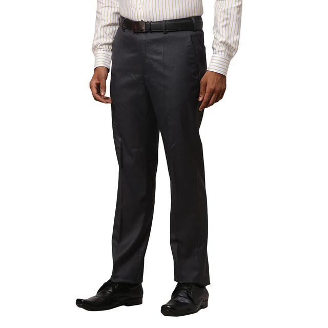 Park Avenue Men Grey Solid Smart Fit Polyester Blend Trouser - Image 3