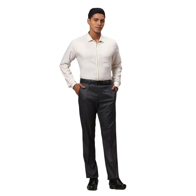 Park Avenue Men Grey Solid Smart Fit Polyester Blend Trouser - Image 5
