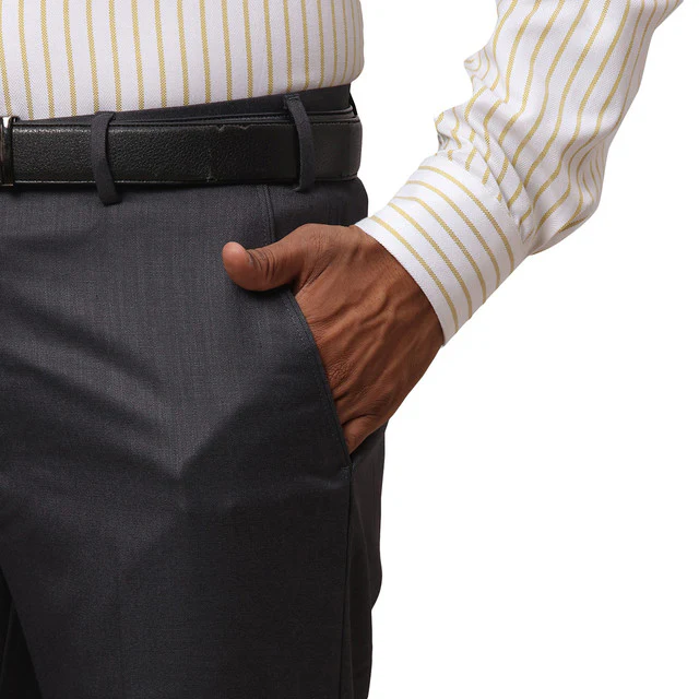 Park Avenue Men Grey Solid Smart Fit Polyester Blend Trouser - Image 6