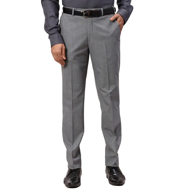 Park Avenue Men Grey Solid Super Slim Fit Polyester Blend Trouser