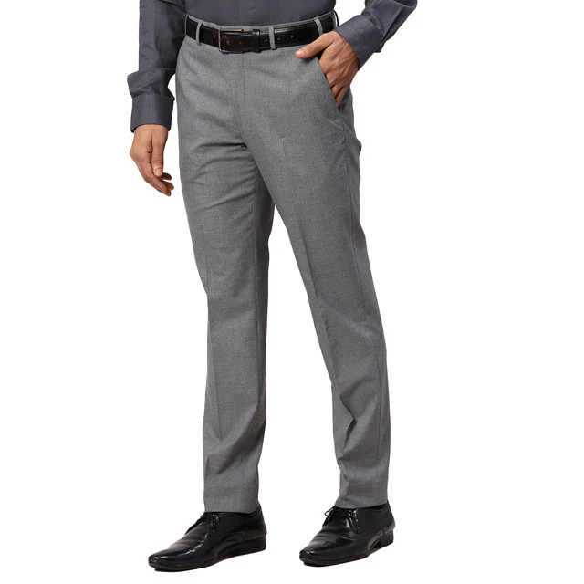 Park Avenue Men Grey Solid Super Slim Fit Polyester Blend Trouser - Image 3