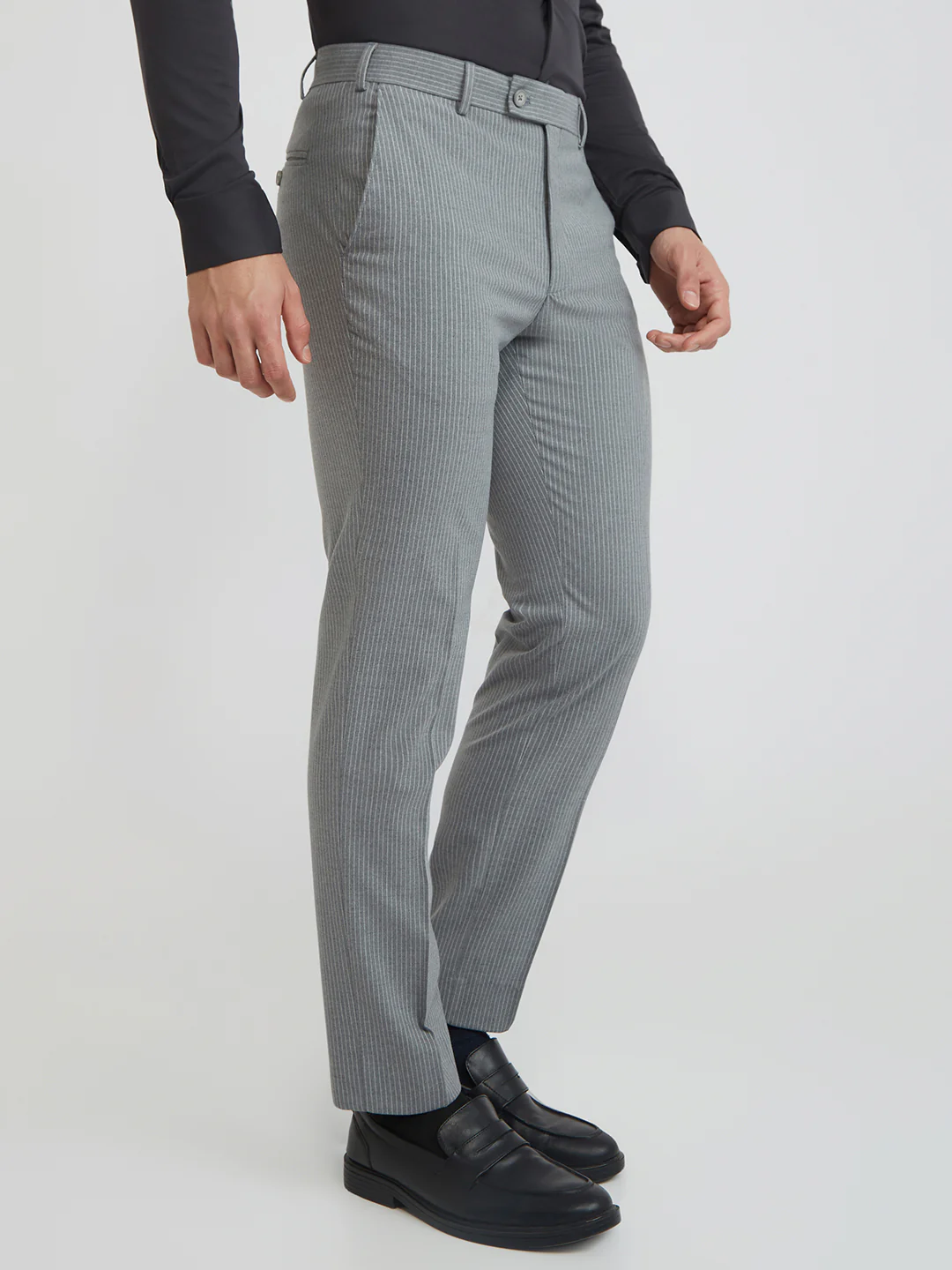 Park Avenue Men Grey Solid Super Slim Fit Polyester Blend Trouser - Image 2
