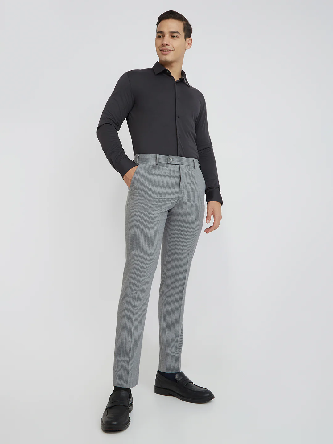 Park Avenue Men Grey Solid Super Slim Fit Polyester Blend Trouser - Image 5