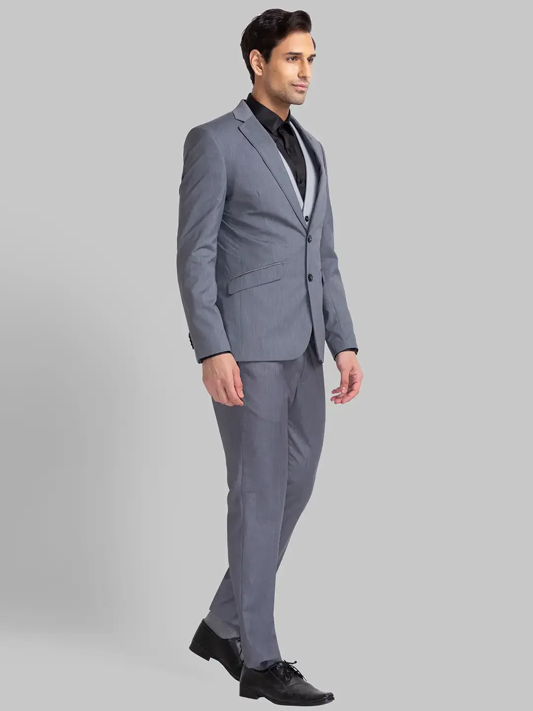 Park Avenue Men Grey Solid Super Slim Fit Terelyne Blend Suit - Image 2