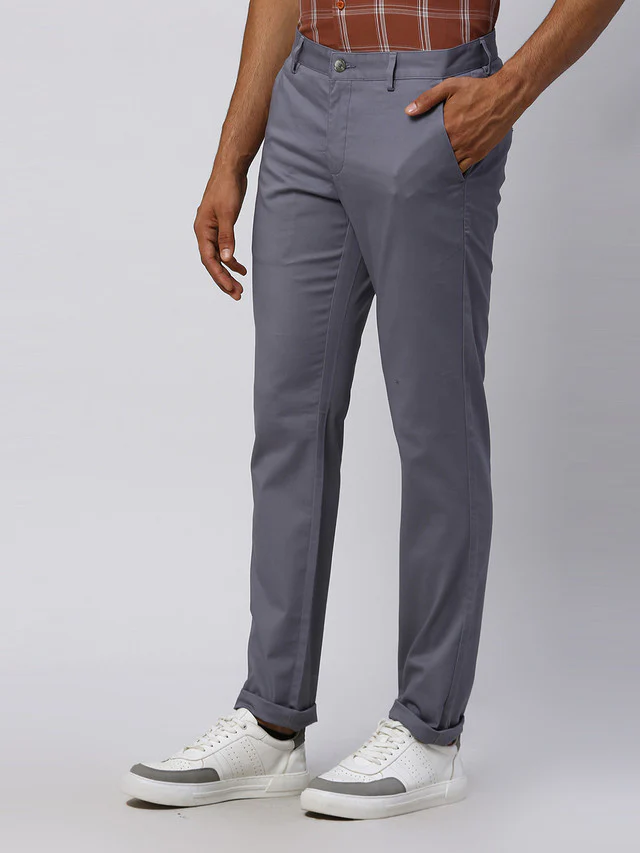 Park Avenue Men Grey Solid Super Slim Fit Trouser - Image 3
