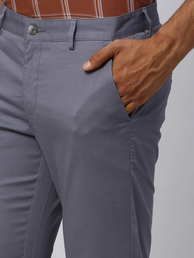 Park Avenue Men Grey Solid Super Slim Fit Trouser - Image 6
