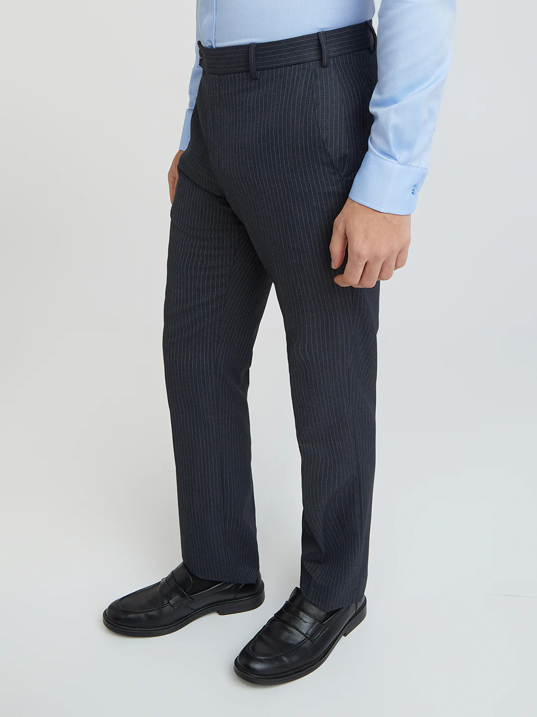 Park Avenue Men Grey Stripe Regular Fit Polyester Blend Trouser - Image 3