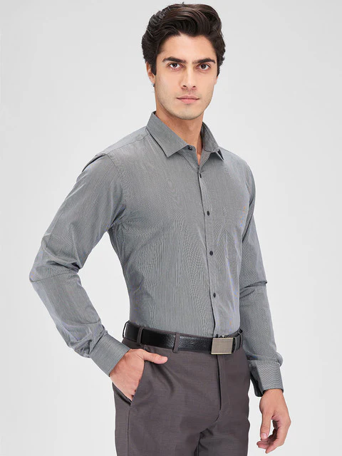 Park Avenue Men Grey Stripe Slim Fit Cotton Blend Shirt - Image 2
