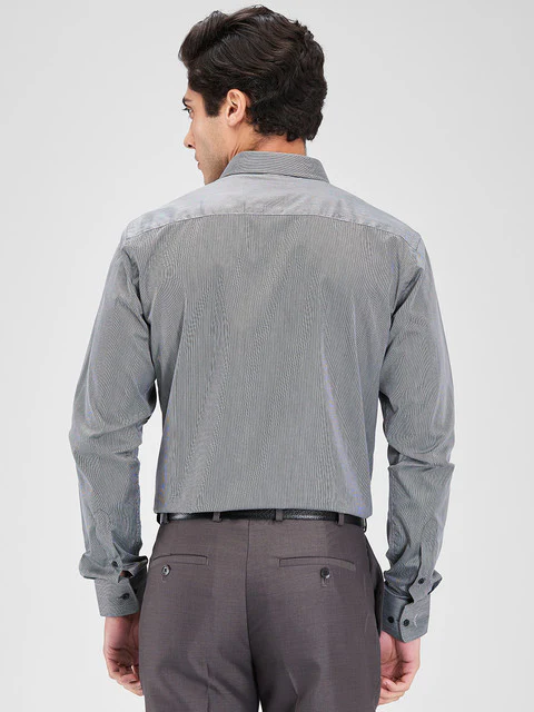 Park Avenue Men Grey Stripe Slim Fit Cotton Blend Shirt - Image 4