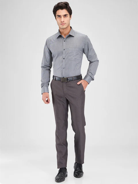 Park Avenue Men Grey Stripe Slim Fit Cotton Blend Shirt - Image 5