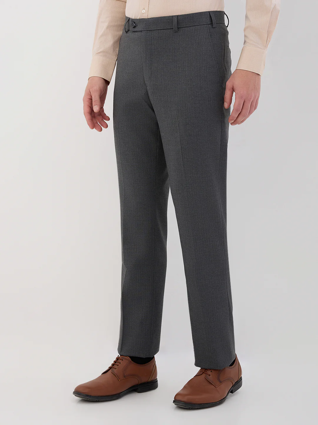 Park Avenue Men Grey Stripe Smart Fit Polyester Blend Trouser - Image 2