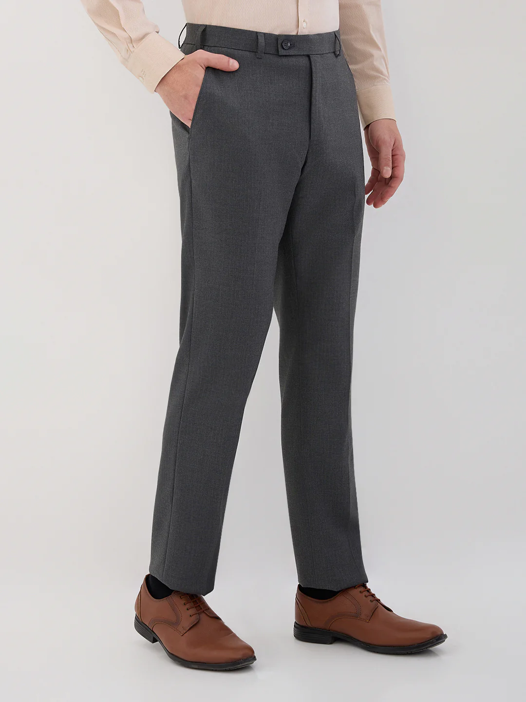 Park Avenue Men Grey Stripe Smart Fit Polyester Blend Trouser - Image 3