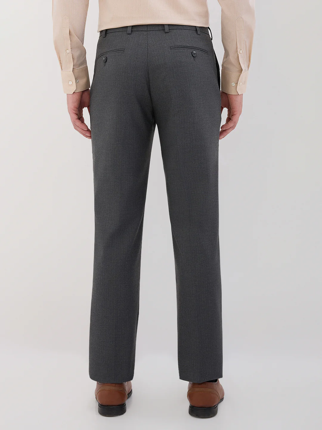 Park Avenue Men Grey Stripe Smart Fit Polyester Blend Trouser - Image 4