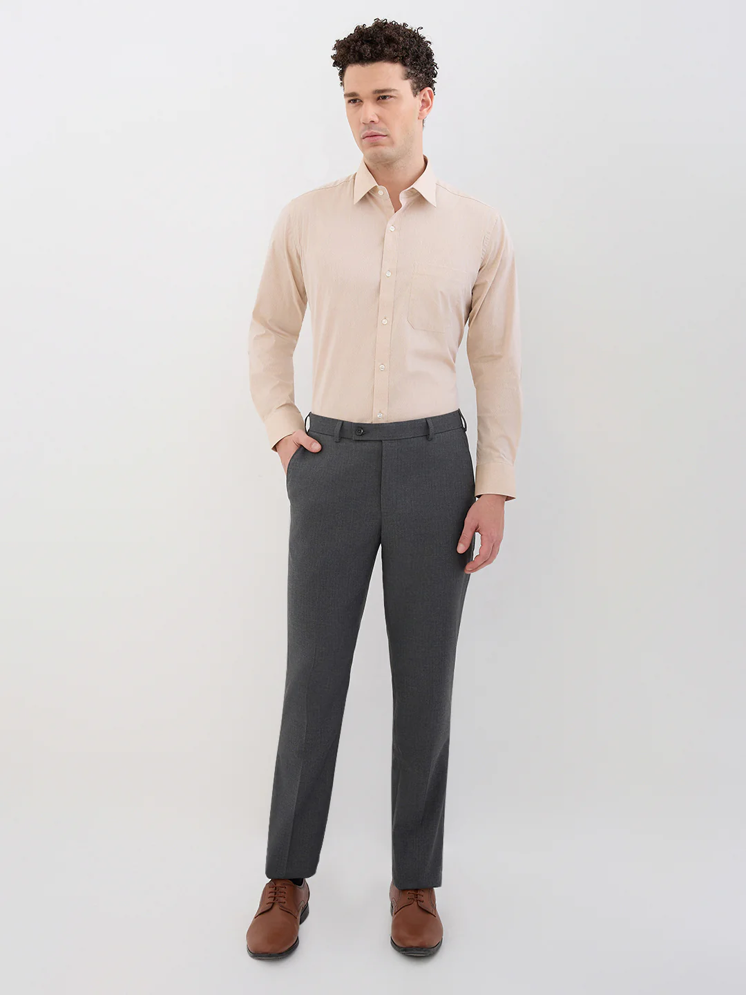 Park Avenue Men Grey Stripe Smart Fit Polyester Blend Trouser - Image 5