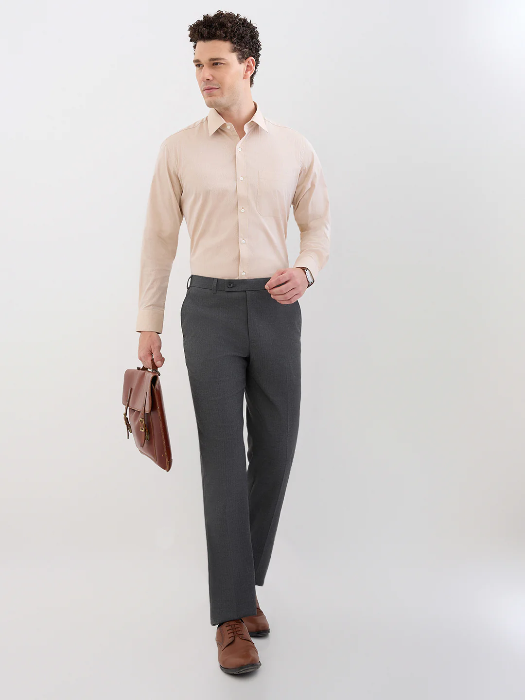 Park Avenue Men Grey Stripe Smart Fit Polyester Blend Trouser - Image 6