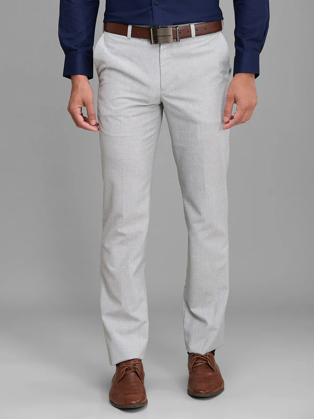 Park Avenue Men Grey Striped Regular Fit Trouser