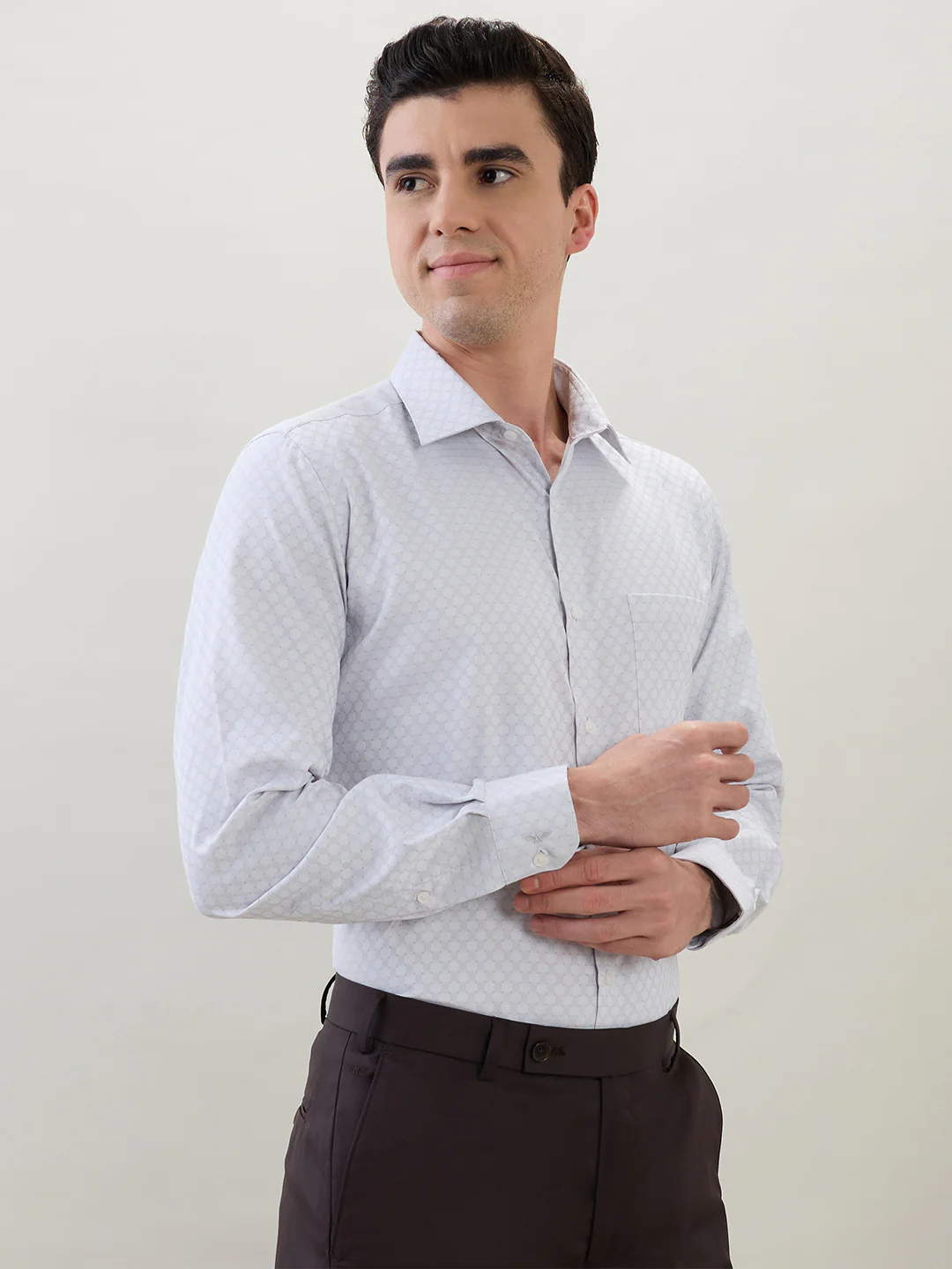 Park Avenue Men Grey Structure Regular Fit Cotton Blend Shirt - Image 2
