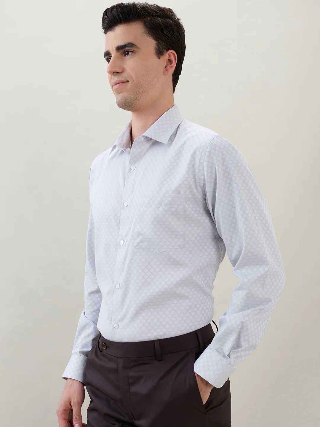 Park Avenue Men Grey Structure Regular Fit Cotton Blend Shirt - Image 3