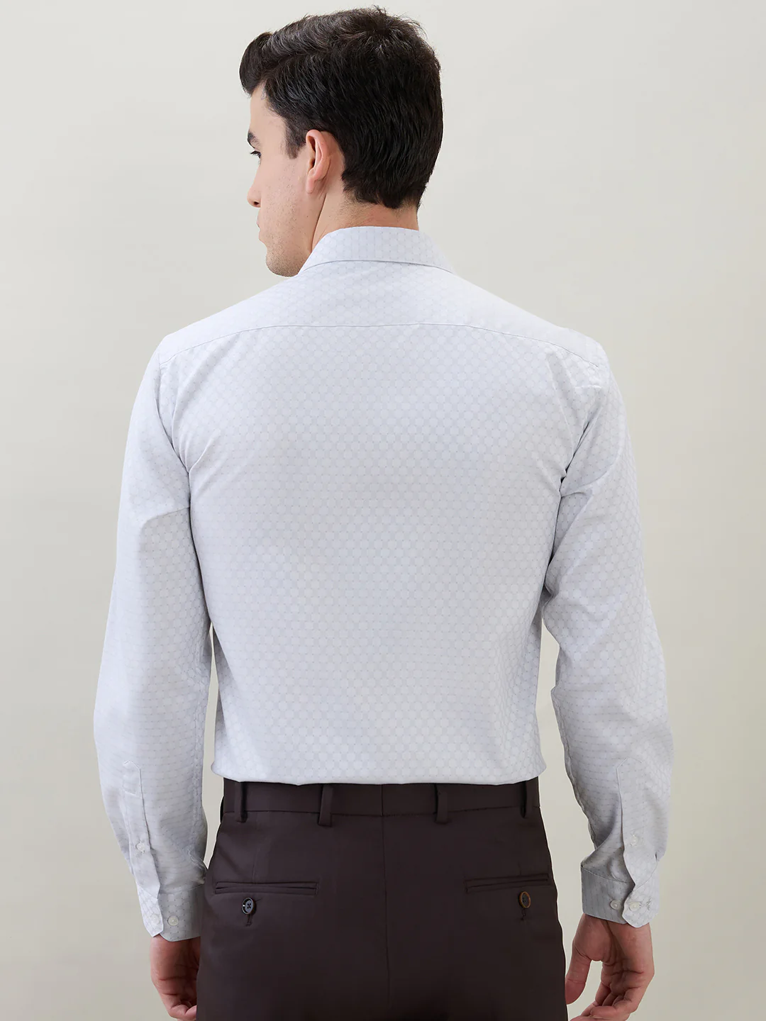 Park Avenue Men Grey Structure Regular Fit Cotton Blend Shirt - Image 4