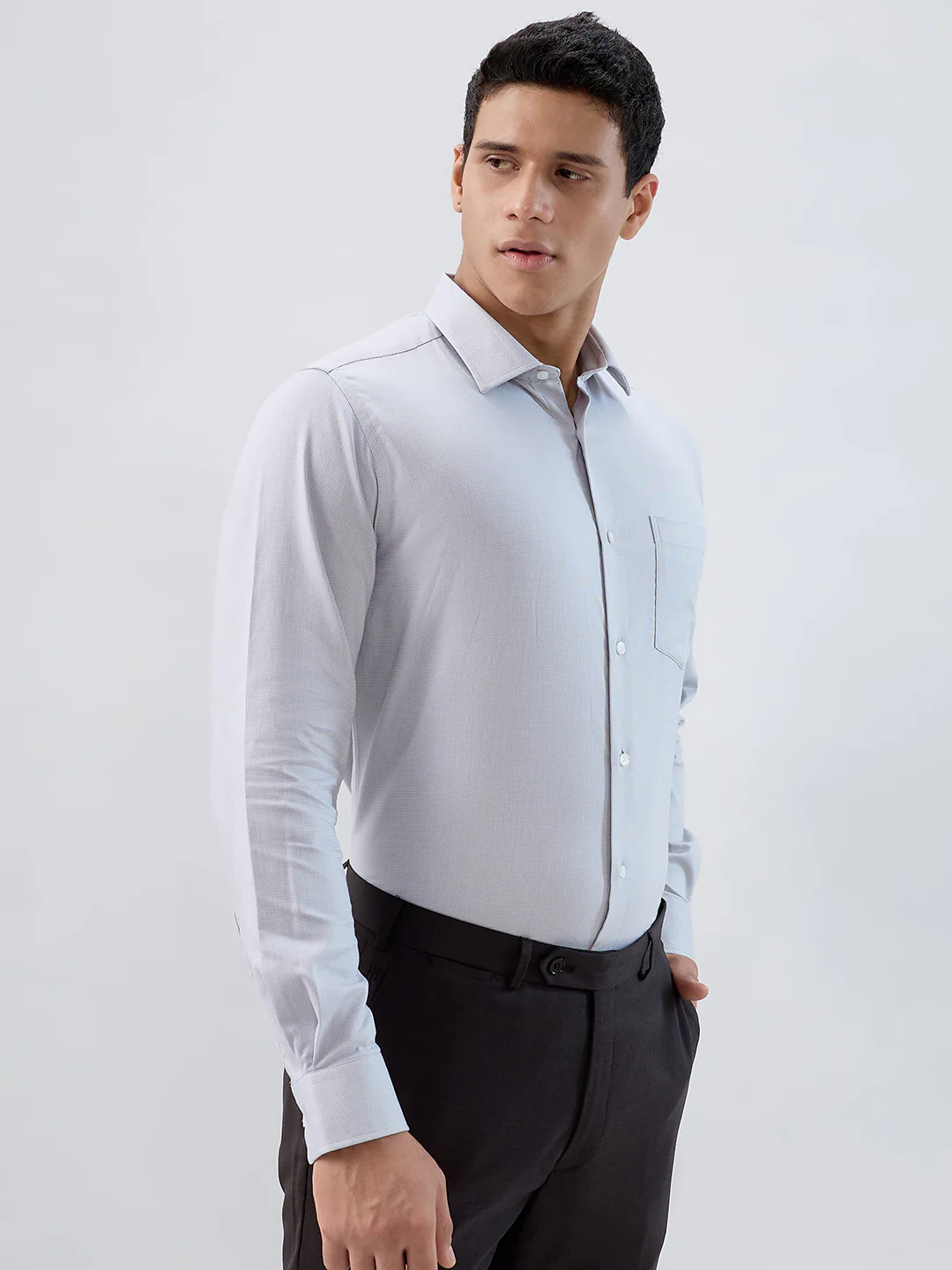 Park Avenue Men Grey Structure Regular Fit Cotton Formal Shirt - Image 2