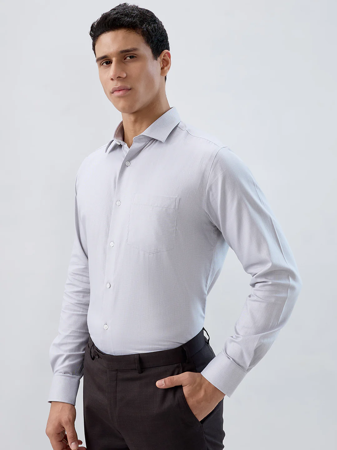 Park Avenue Men Grey Structure Regular Fit Cotton Formal Shirt - Image 3