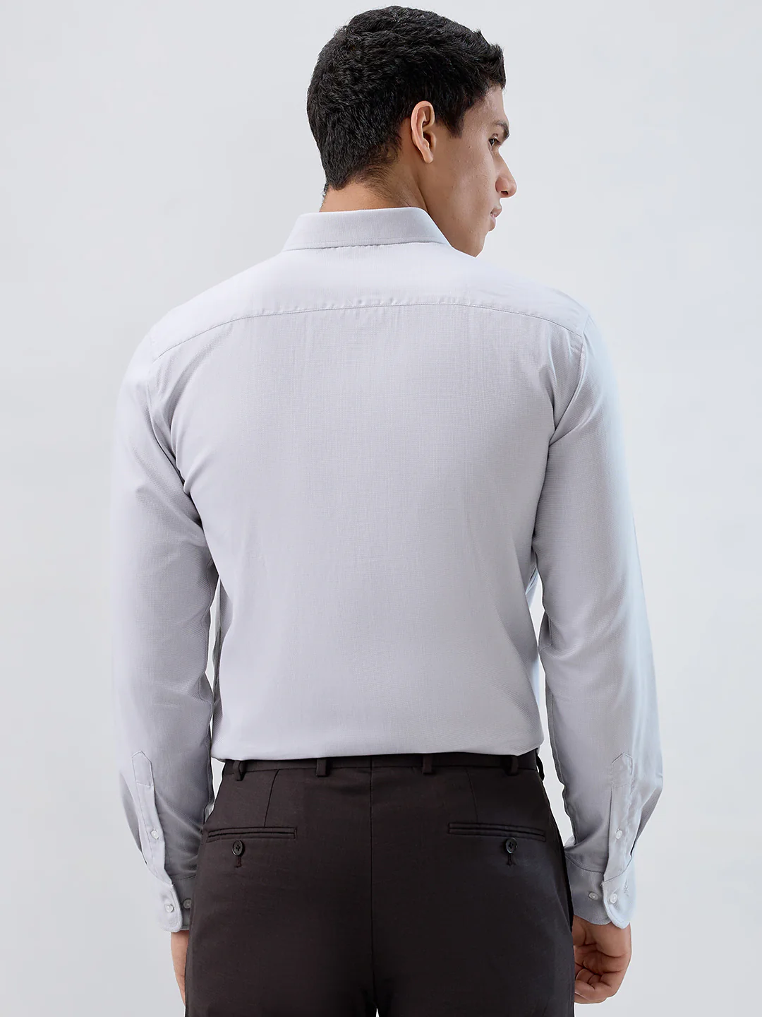 Park Avenue Men Grey Structure Regular Fit Cotton Formal Shirt - Image 4