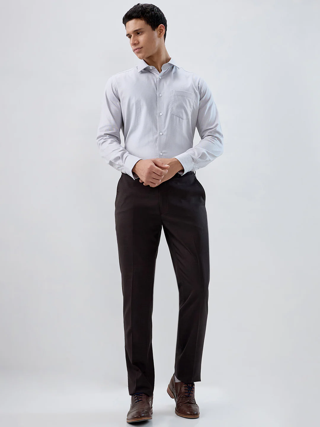 Park Avenue Men Grey Structure Regular Fit Cotton Formal Shirt - Image 5