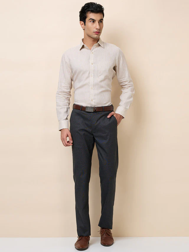 Park Avenue Men Grey Structure Regular Fit Polyester Blend Trouser - Image 2