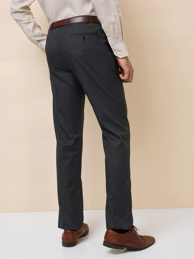 Park Avenue Men Grey Structure Regular Fit Polyester Blend Trouser - Image 3