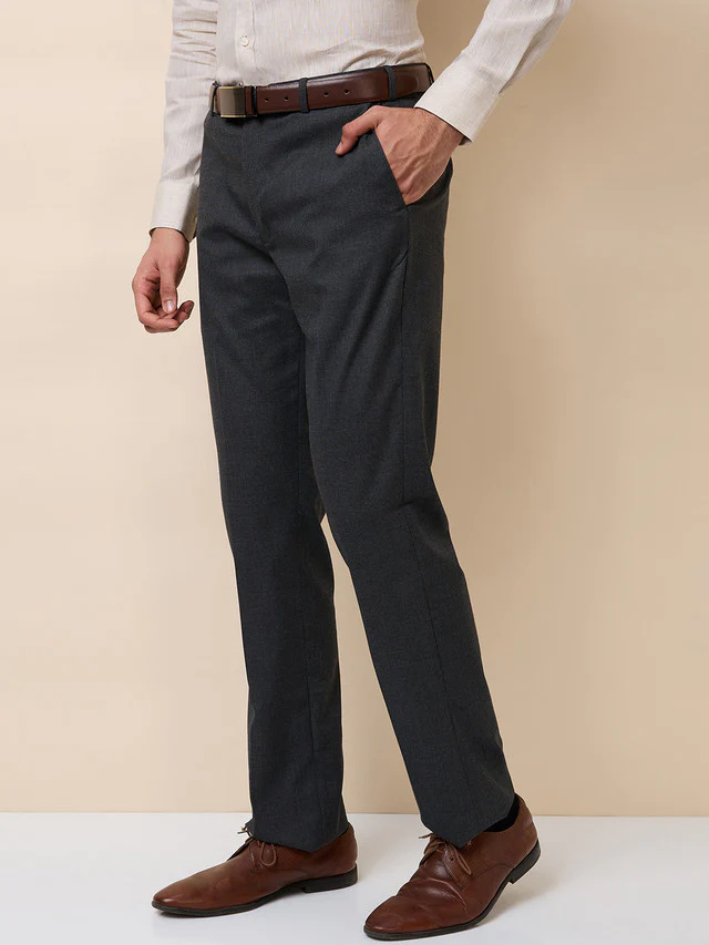 Park Avenue Men Grey Structure Regular Fit Polyester Blend Trouser - Image 4