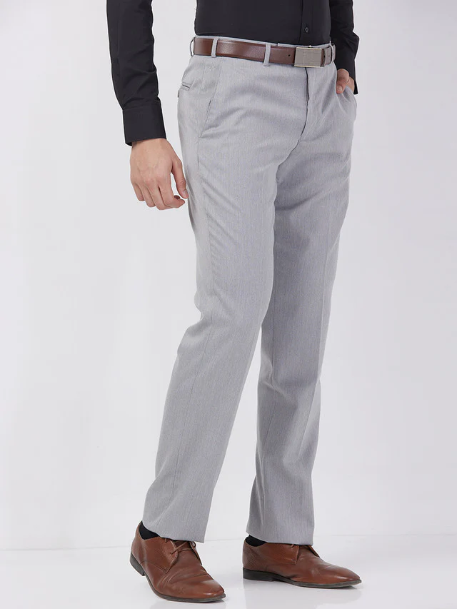 Park Avenue Men Grey Structure Regular Fit Polyester Blend Trouser - Image 2