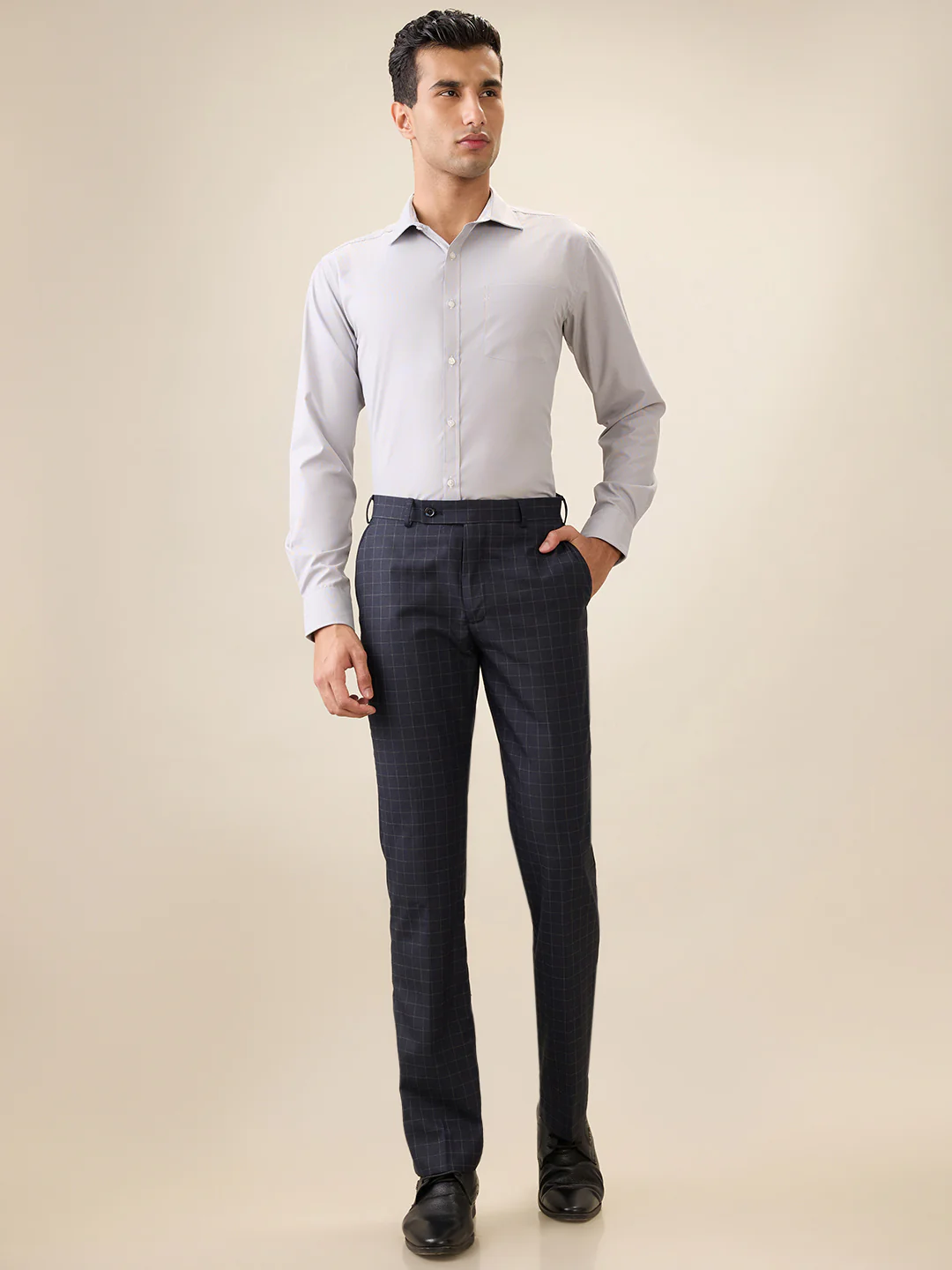 Park Avenue Men Grey Structure Slim Fit Cotton Blend Full Sleeve Formal Shirt - Image 5