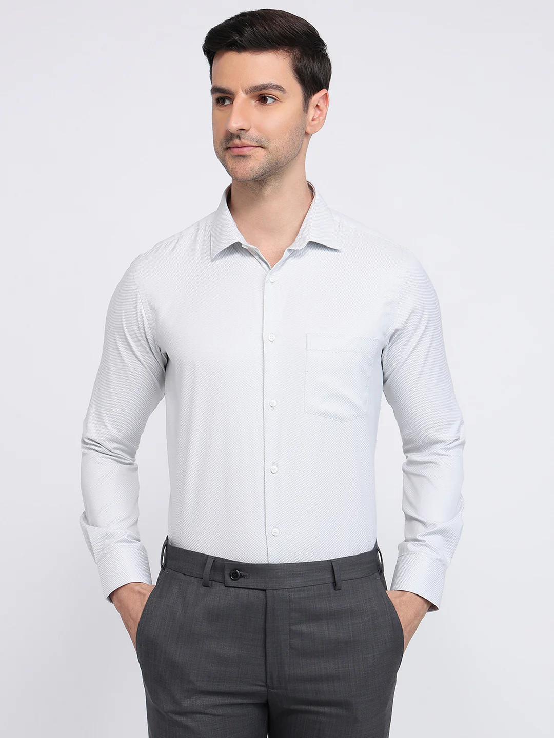 Park Avenue Men Grey Structure Slim Fit Cotton Blend Shirt