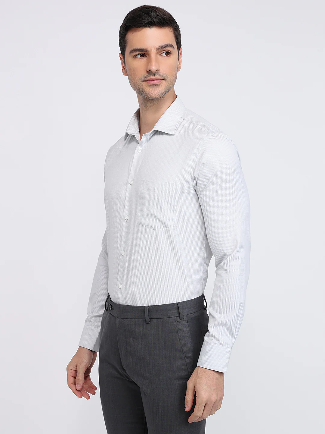 Park Avenue Men Grey Structure Slim Fit Cotton Blend Shirt - Image 2