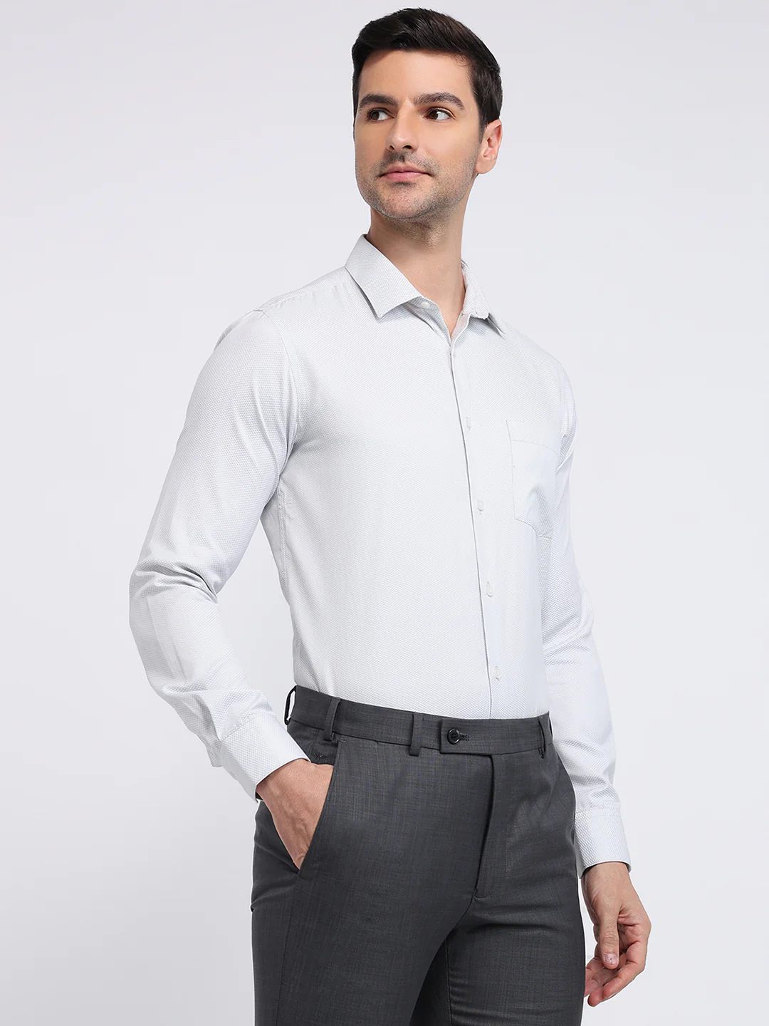 Park Avenue Men Grey Structure Slim Fit Cotton Blend Shirt - Image 3