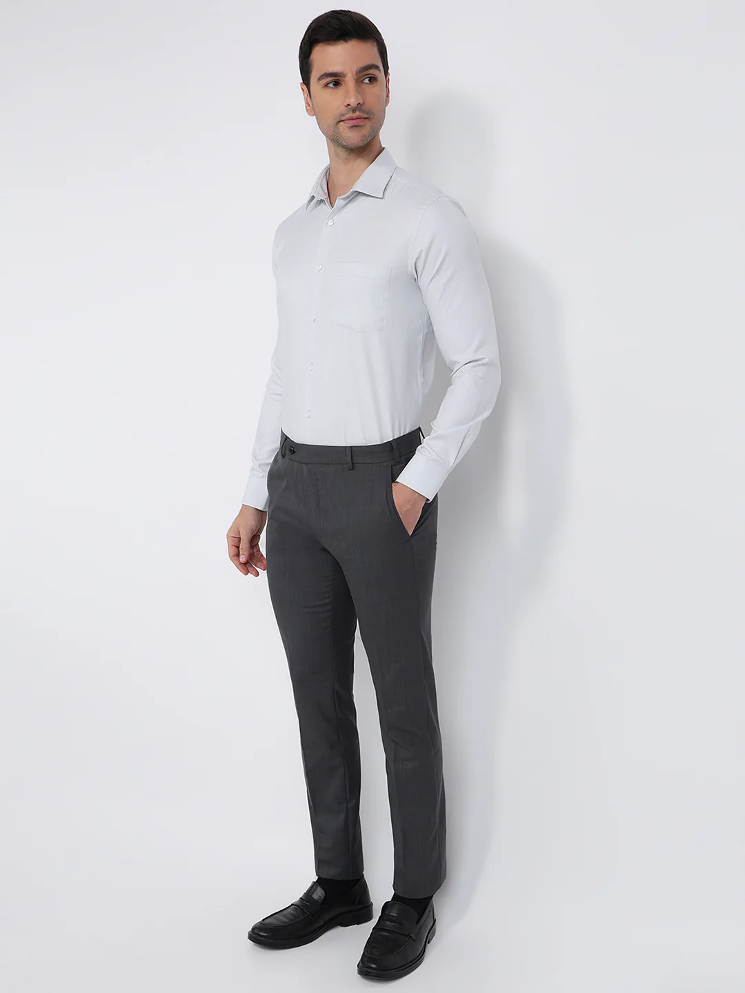 Park Avenue Men Grey Structure Slim Fit Cotton Blend Shirt - Image 5