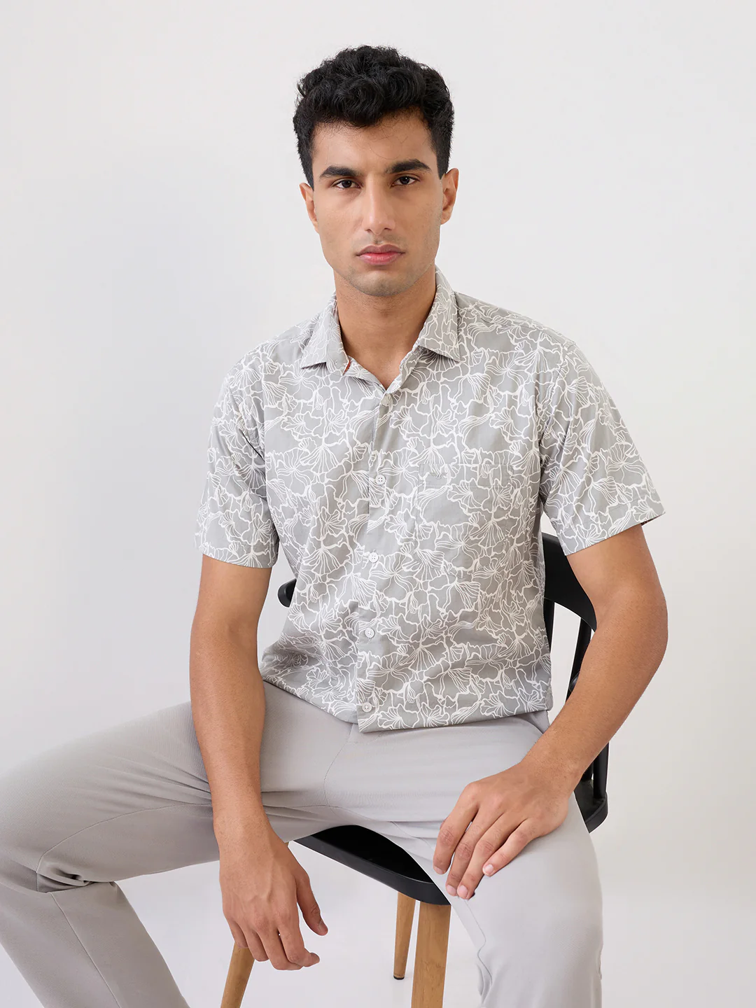 Park Avenue Men Grey Structure Slim Fit Cotton Casual Shirt - Image 6