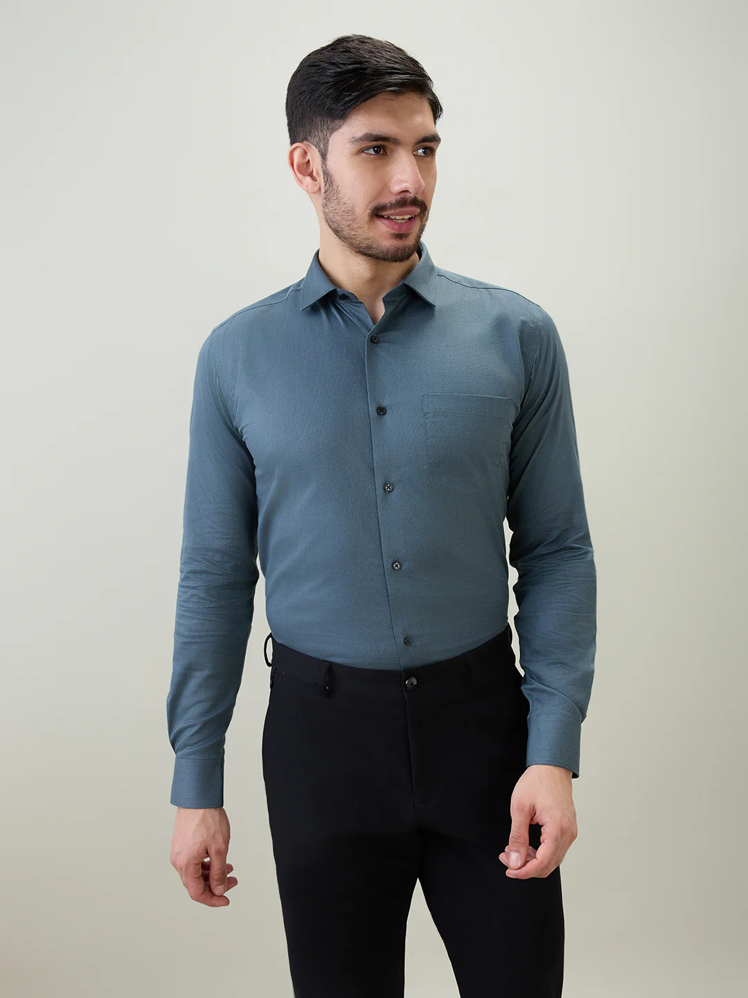 Park Avenue Men Grey Structure Slim Fit Cotton Formal Shirt