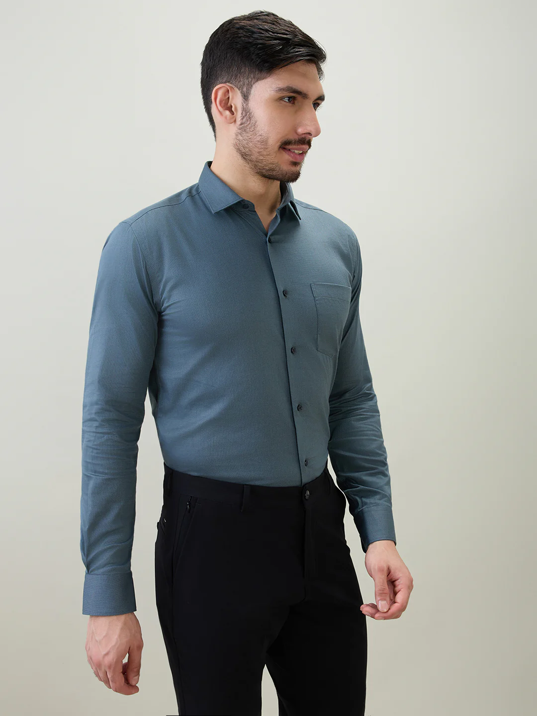Park Avenue Men Grey Structure Slim Fit Cotton Formal Shirt - Image 3